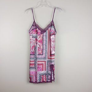 VICTORIAS SECRET| Paisley Floral Stripe Mix Print Slip with Lace Side Slit